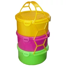 Csatostetős, színes ételhordó, 3x1,5 L-es